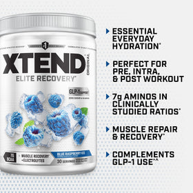 Xtend BCAA Poudre Originale 490g Framboise Bleue sur fond neutre