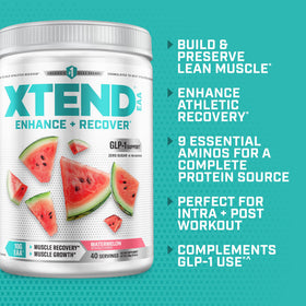 Xtend EAA + BCAA Poudre 381g avec une cuillère doseuse à côté