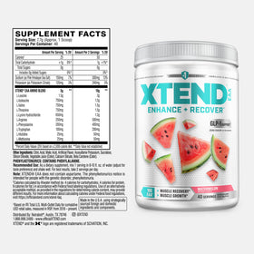 Xtend EAA + BCAA Poudre 381g vue arrière avec informations nutritionnelles