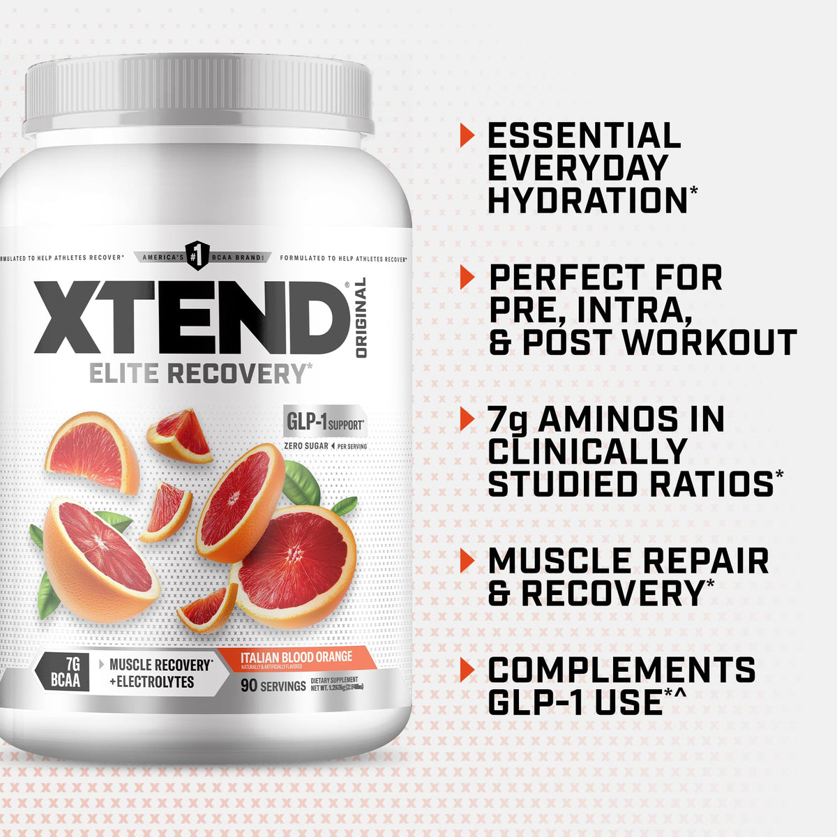 Xtend Original BCAA Poudre 90 Serv. vue latérale avec dosage