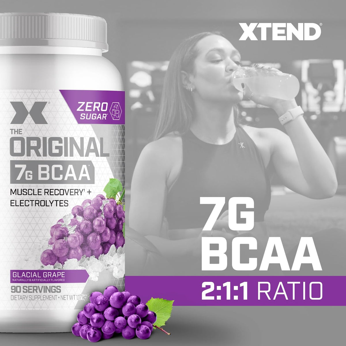 Xtend Poudre BCAA Glacial Grape 1356g avec cuillère doseuse