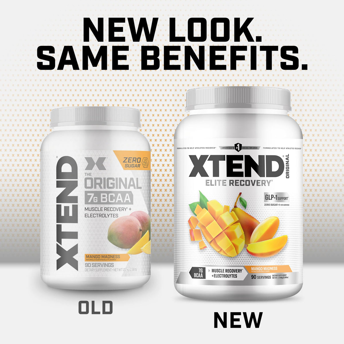 Xtend Poudre BCAA Mango Madness 1370g avec un verre d'eau