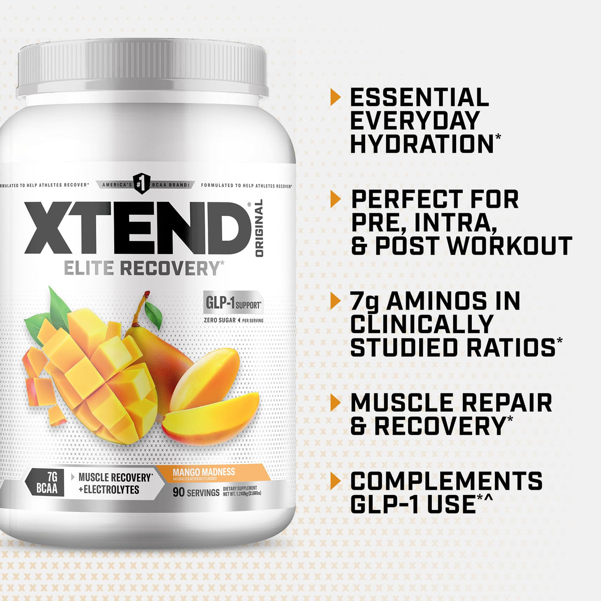 Xtend Poudre BCAA Mango Madness 1370g en action pendant un entraînement