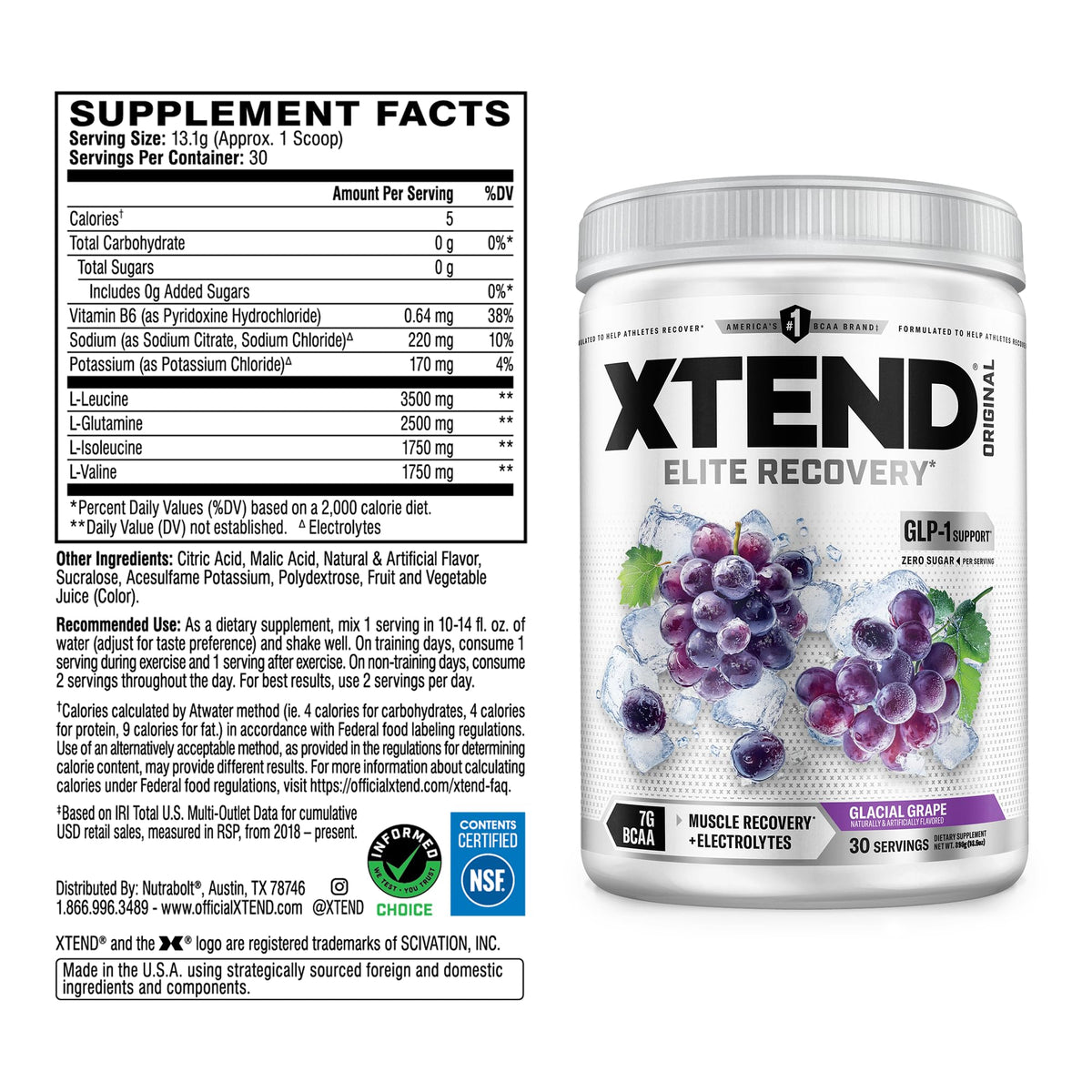 Xtend Poudre BCAA Original 30 Portions détails des ingrédients
