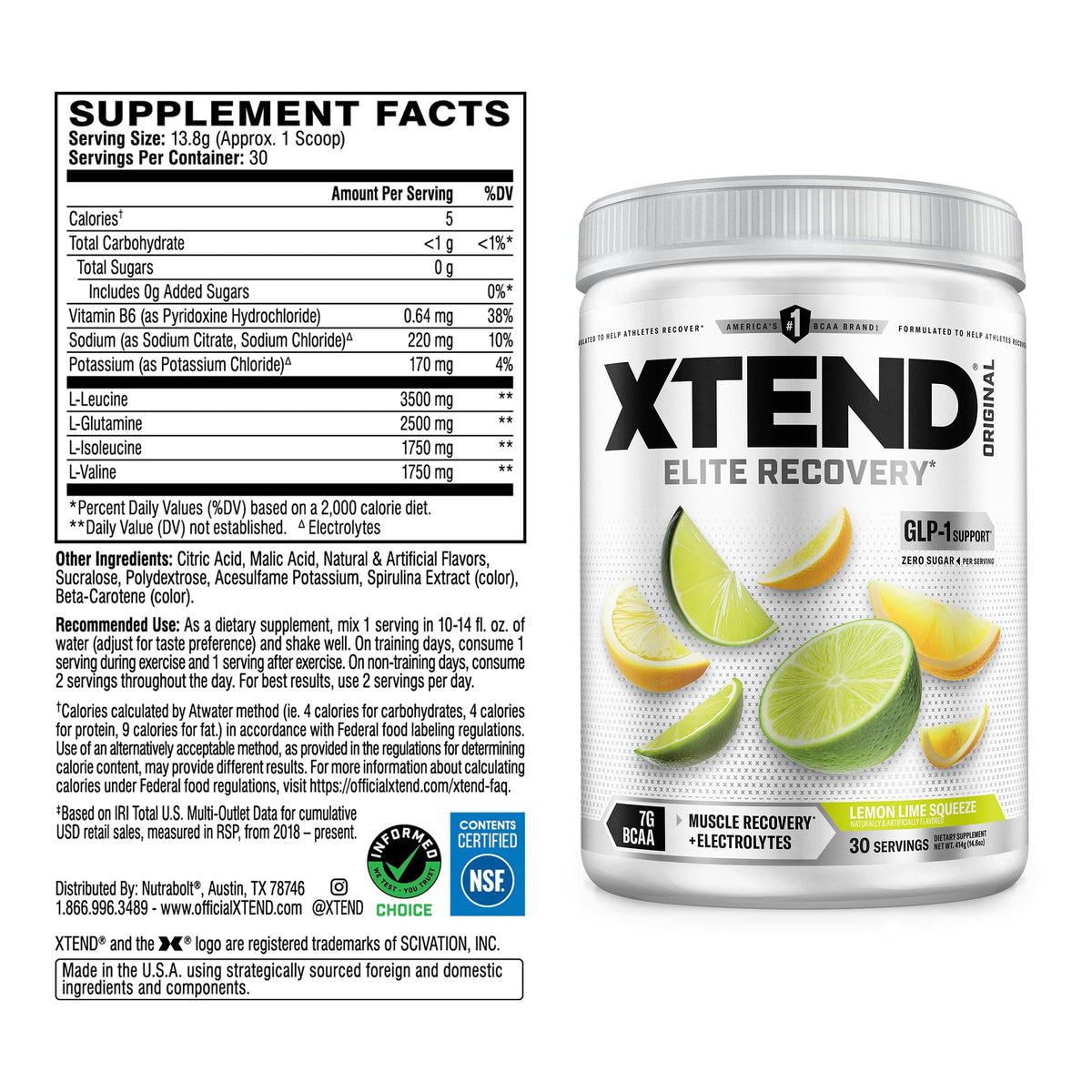 Xtend Poudre BCAA Original Citron Vert 30 Portions étiquette