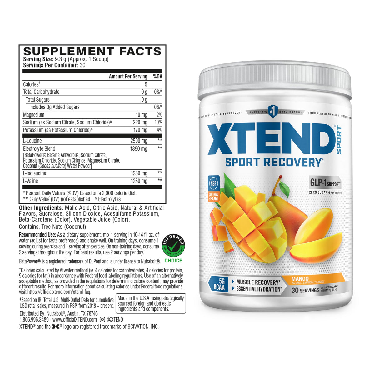 Xtend Poudre BCAA Sport 358g saveur mangue arrière vue