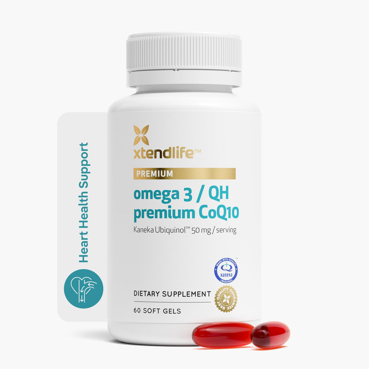 Xtendlife Omega-3 Huile de Poisson + CoQ10 produit avant avec étiquette