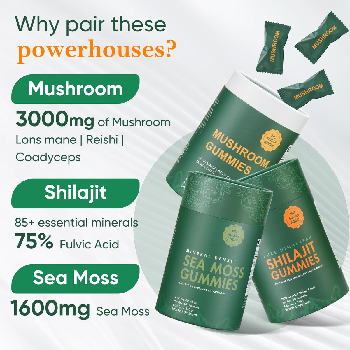 Xuore gummies champignons avec lions mane et ashwagandha en gros plan