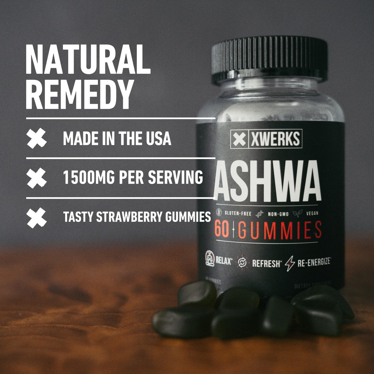 Xwerks Gummies Ashwagandha emballage et informations nutritionnelles