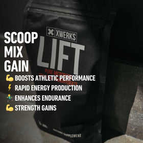 Xwerks Lift créatine monohydrate en poudre, vue de côté