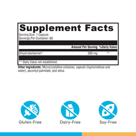 XYMOGEN Berberine ES-5 200 mg Dihydroberberine - vue arrière de l'emballage