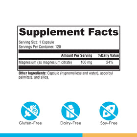 XYMOGEN Citrate de Magnésium 120 Capsules - vue arrière