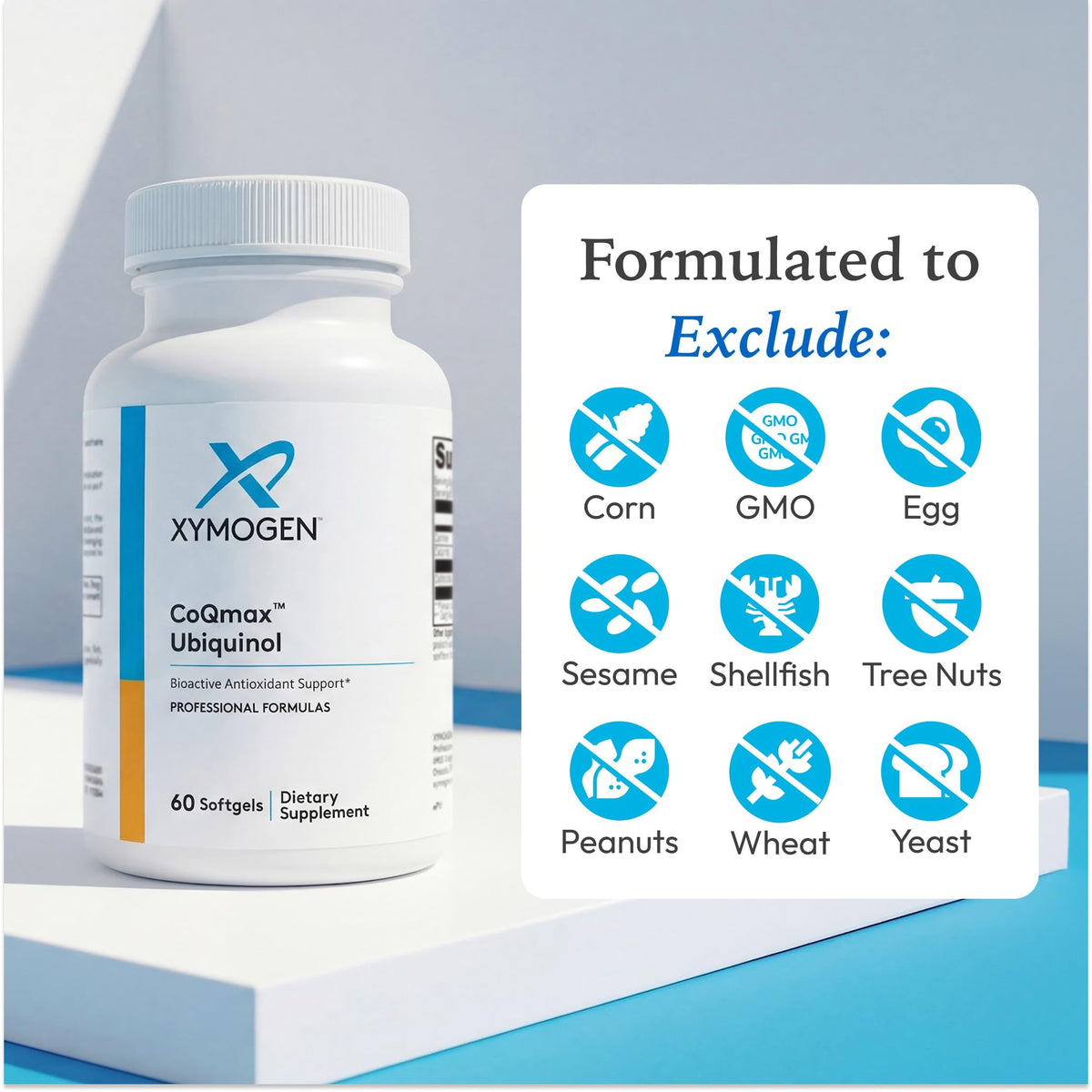 XYMOGEN CoQmax Ubiquinol gélules molles sur une table