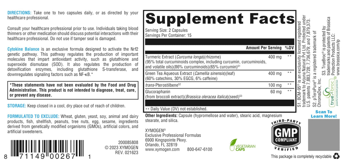 XYMOGEN Cytokine Balance 30 Capsules - vue de dos