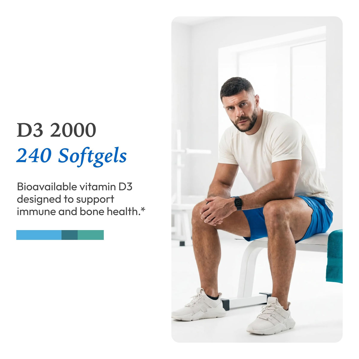 XYMOGEN D3 2000 gélules de vitamine D3, présentation des gélules avec une cuillère