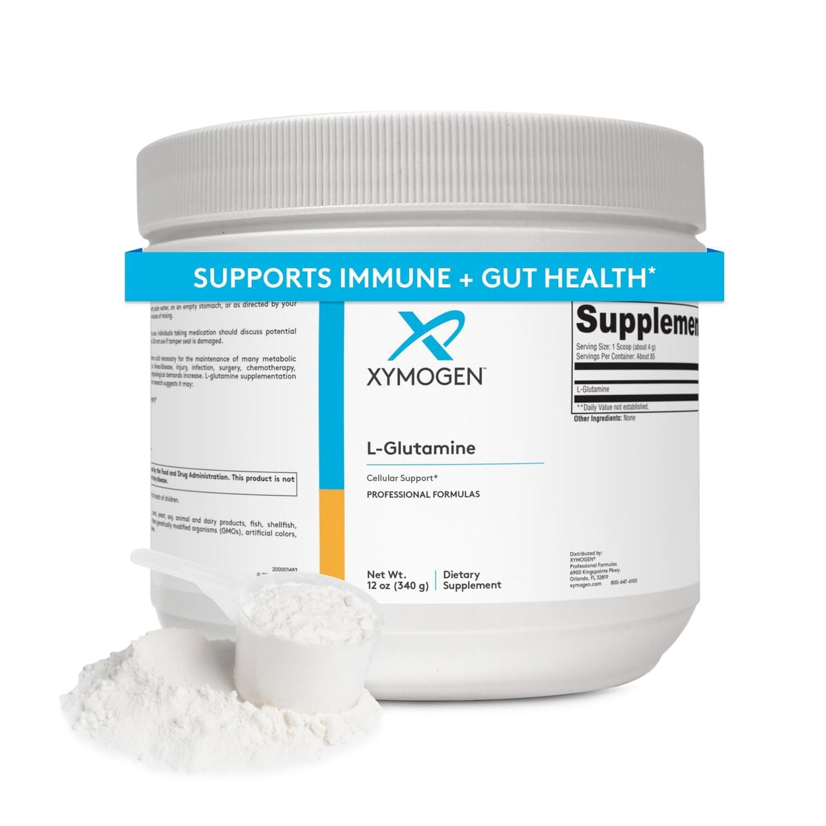 XYMOGEN L-Glutamine 12 oz vue avant avec étiquette
