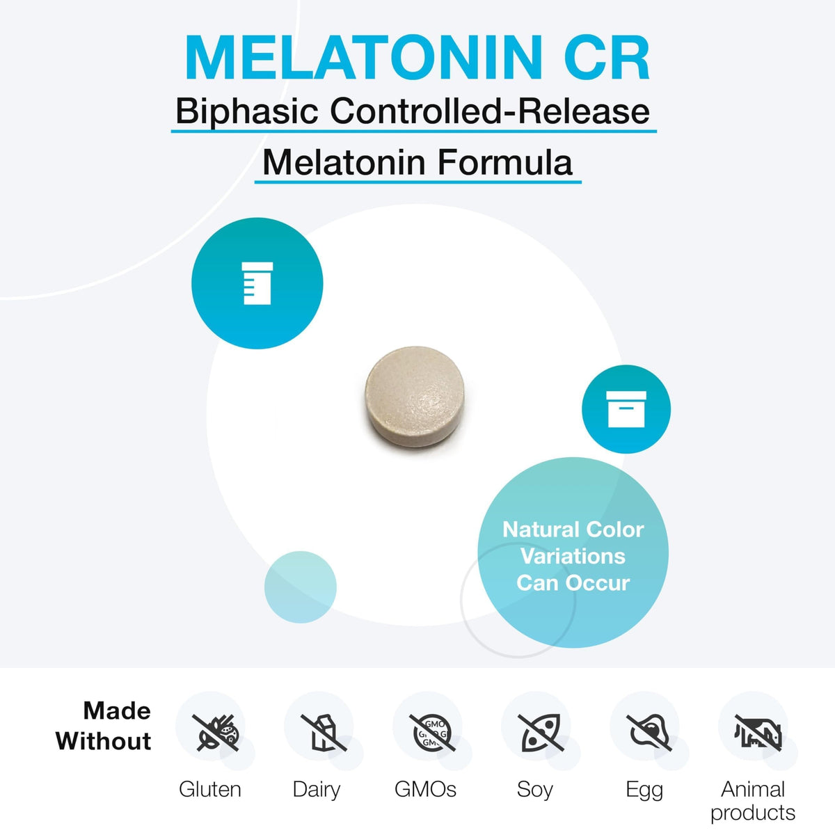 XYMOGEN Melatonin CR comprimés, gros plan sur la texture des comprimés