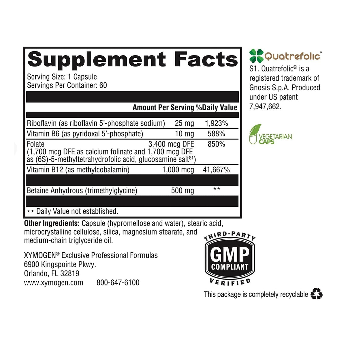 XYMOGEN Methyl Protect 60 Capsules - vue de l'arrière
