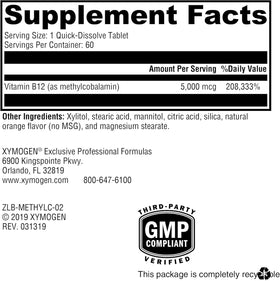 XYMOGEN Methylcobalamin comprimés orange, présentation sur une table