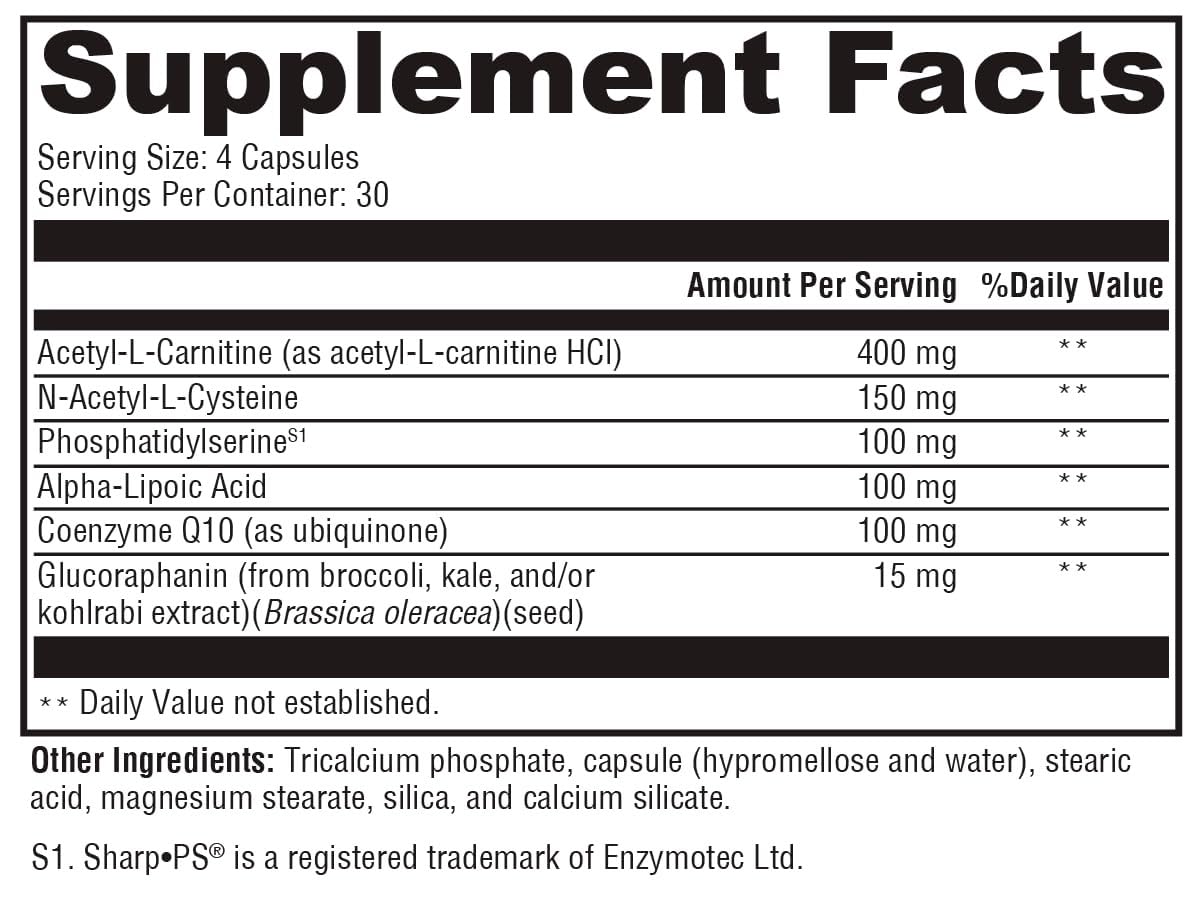 XYMOGEN NeuroActives BrainSustain 240 Capsules étiquette détaillée