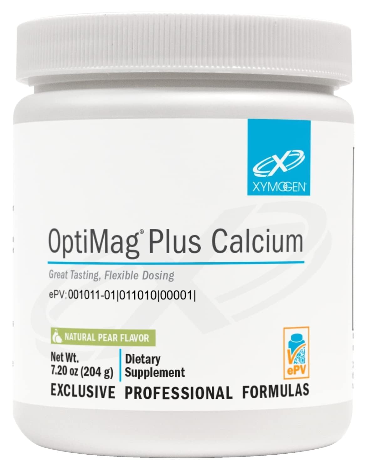 XYMOGEN OptiMag Plus Calcium Poudre 30 Portions Saveur Poire vue de face