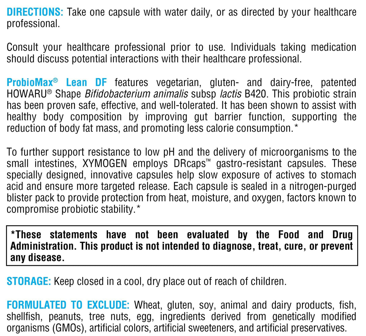 XYMOGEN ProbioMax Lean sur une table avec d'autres compléments