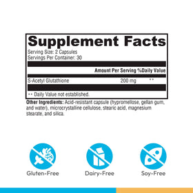 XYMOGEN S-Acetyl Glutathione 60 Capsules - vue arrière