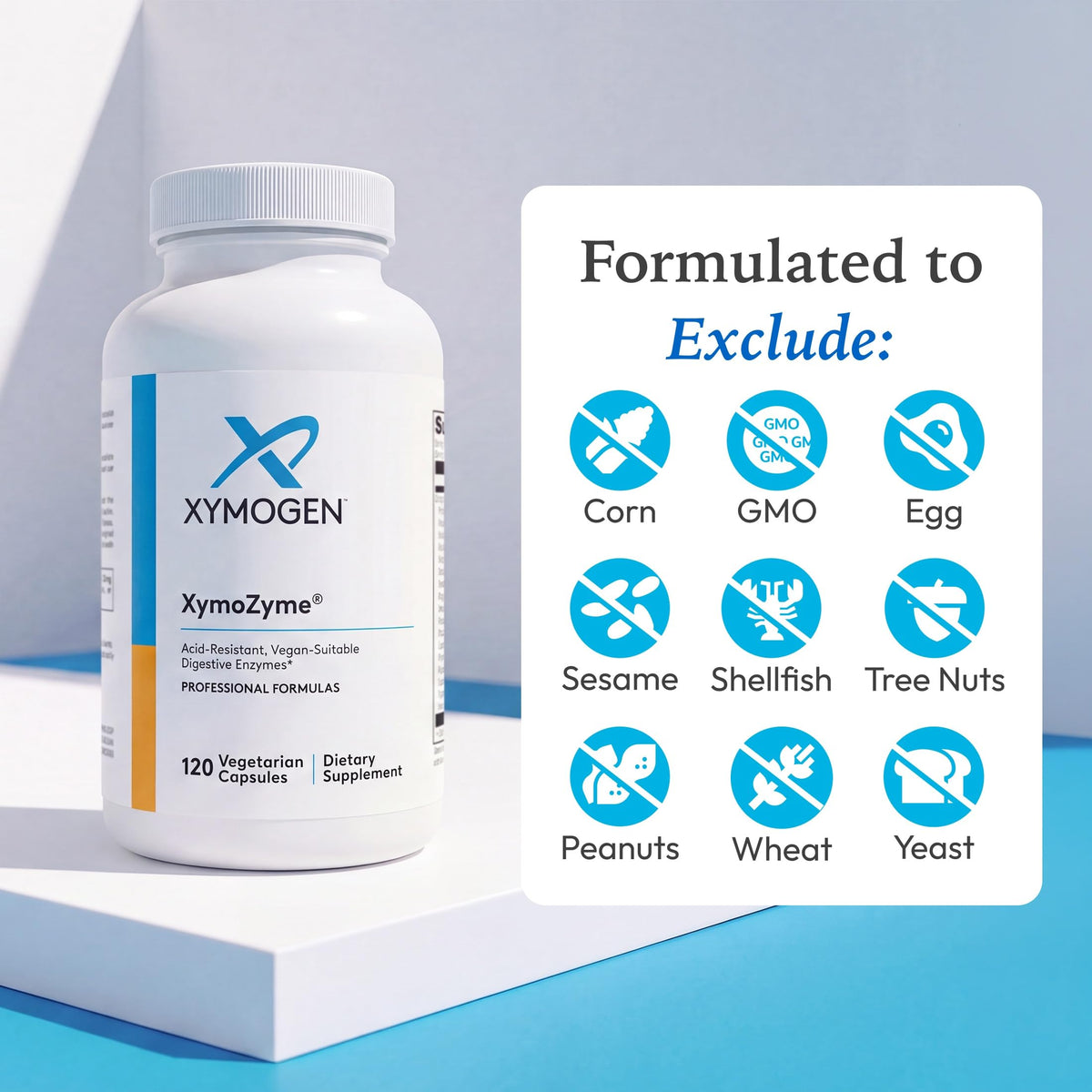 XYMOGEN XymoZyme 120 capsules avec arrière-plan naturel