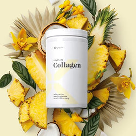 Xyngular Collagène Complet Poudre Piña Colada 440g en verre avec eau