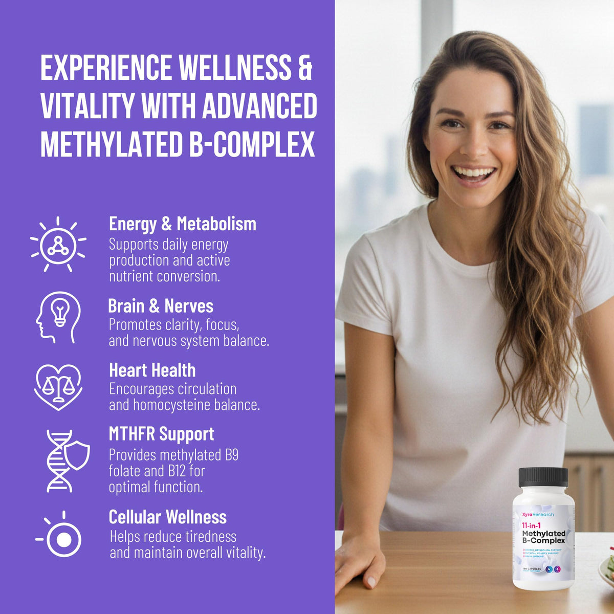 Xyro Research B-Complex Methylé avec étiquette détaillée
