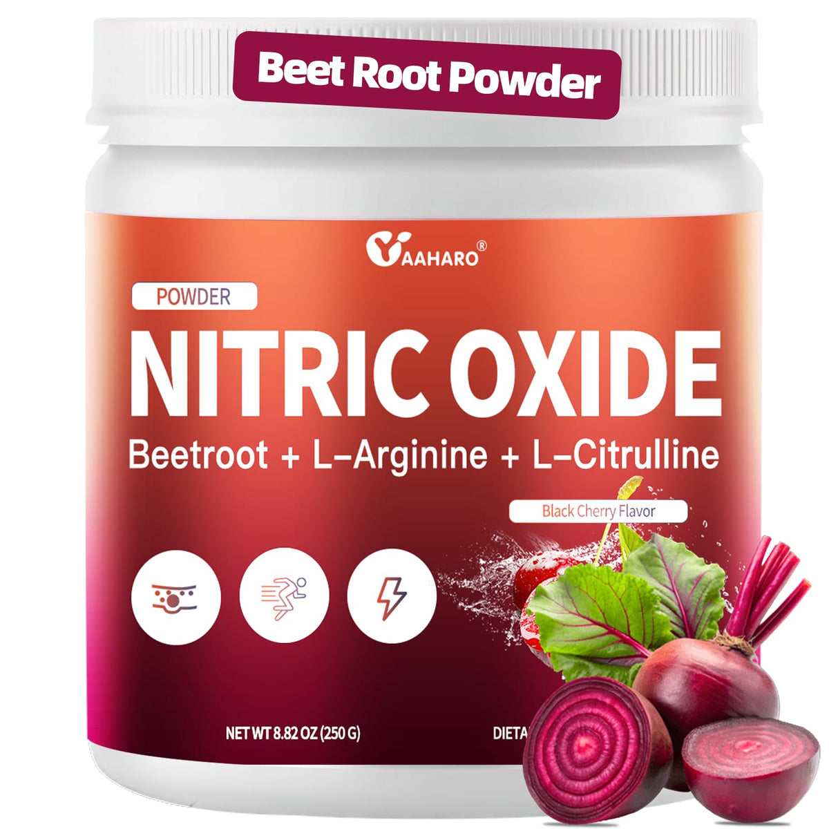 YAAHARO poudre de betterave 299g vue avant avec couvercle