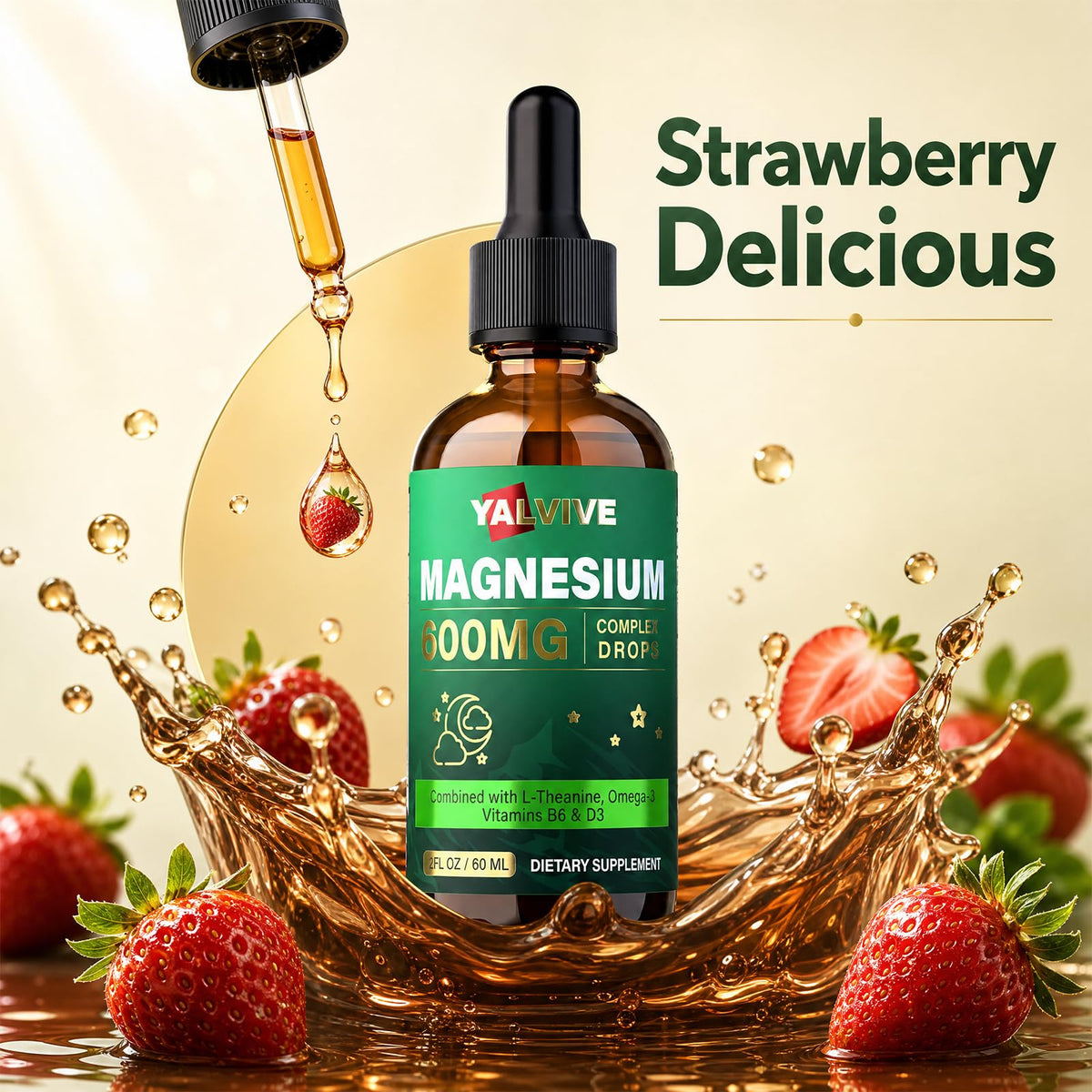 Yalvive Gouttes de Magnésium avec goût de fraise