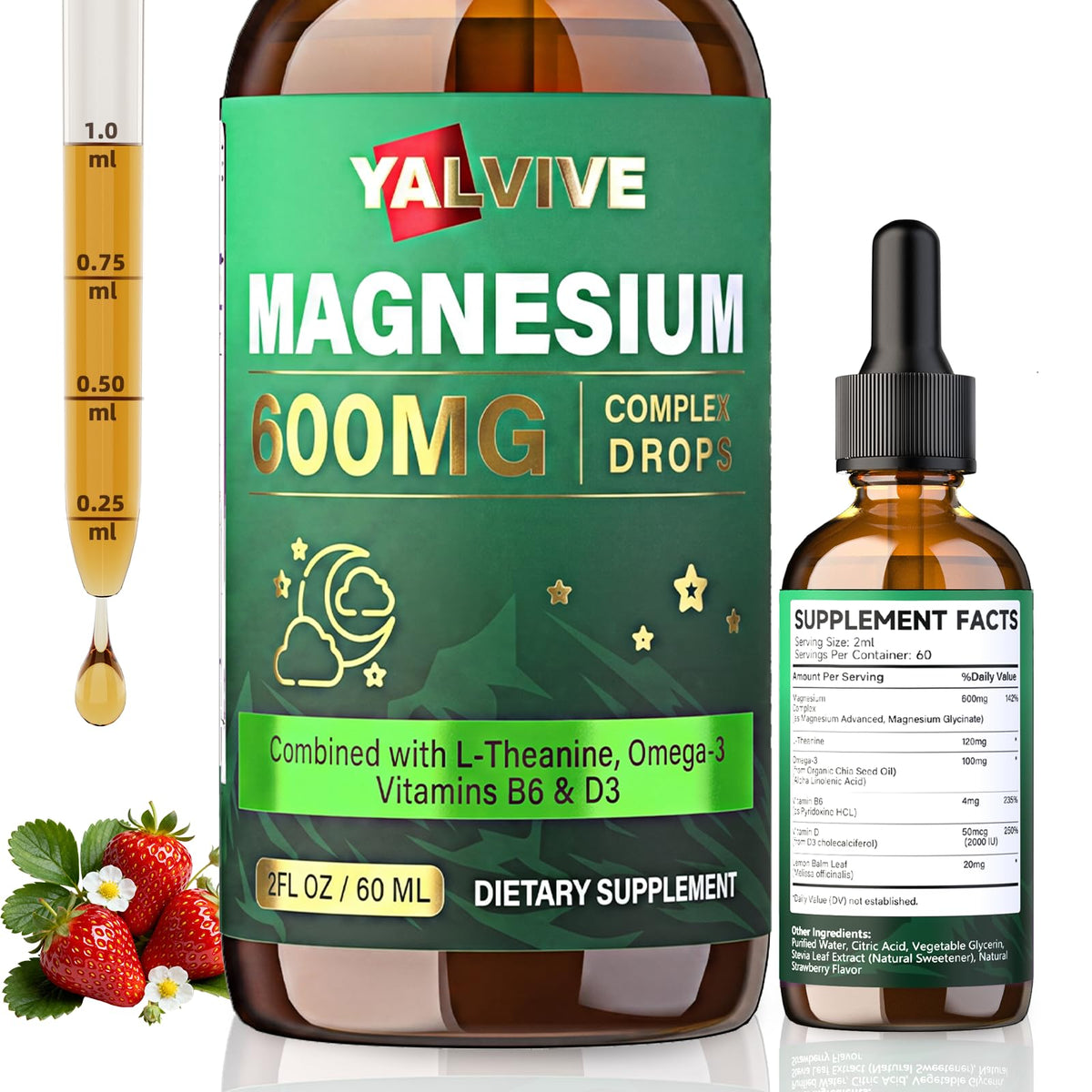 Yalvive Gouttes Liquides de Magnésium Glycinate 600 mg vue avant