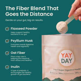 YayDay Poudre de Fibre Prébiotique sachet ouvert avec poudre