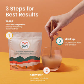 YayDay Poudre de Fibre Prébiotique sachets sur une table