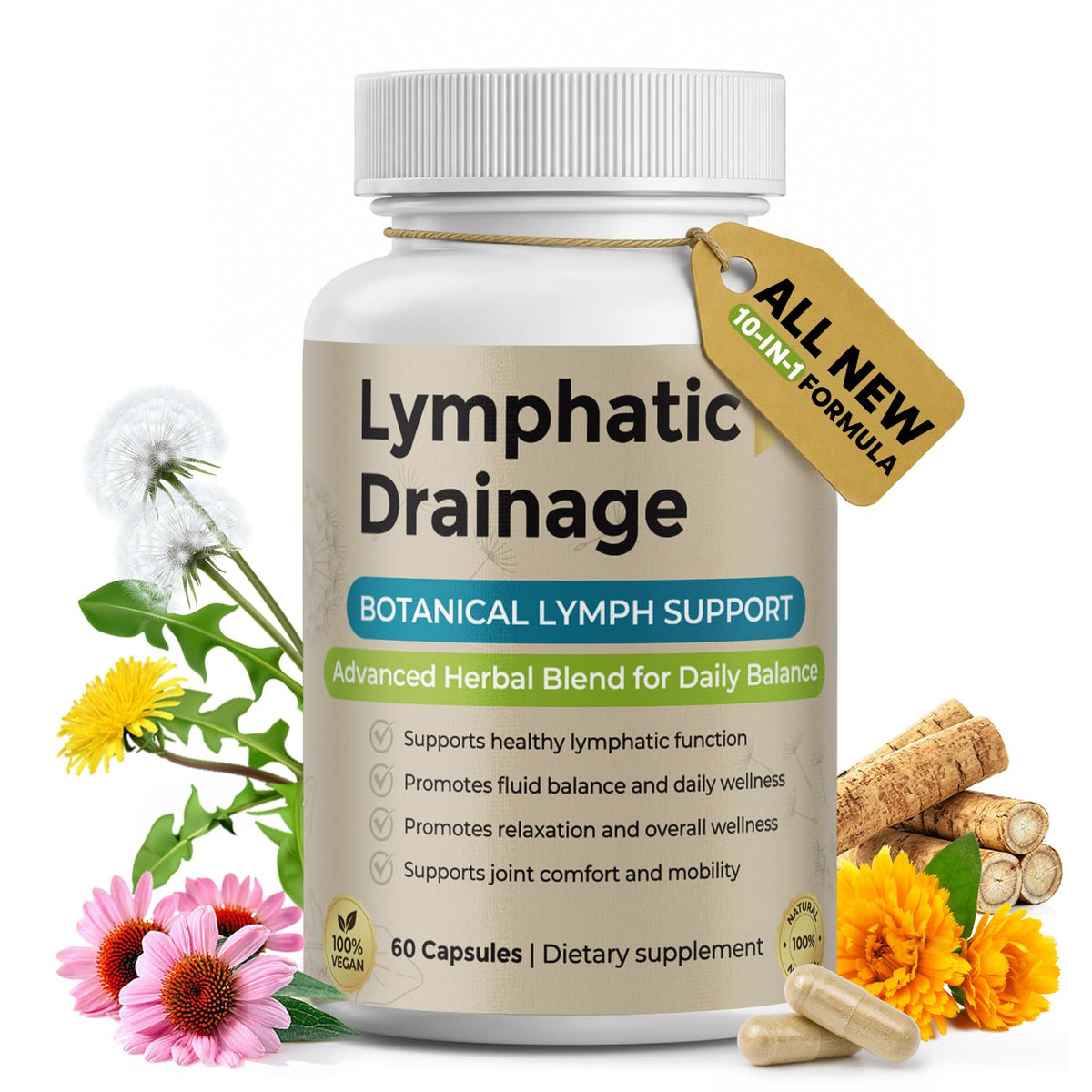 Yelvoneth Compléments Alimentaires Drainage Lymphatique 60 Capsules vue avant