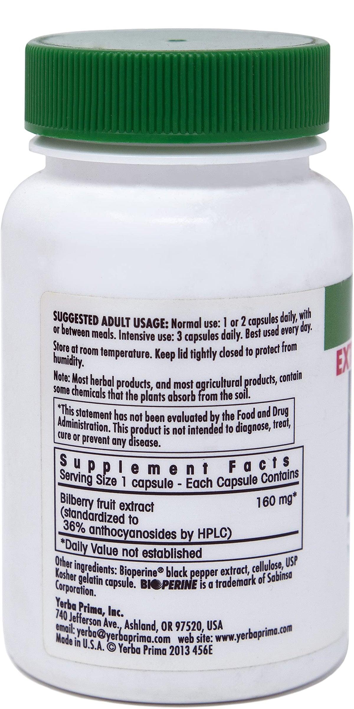 Yerba Prima Bilberry Extra Force - étiquette et informations sur le produit