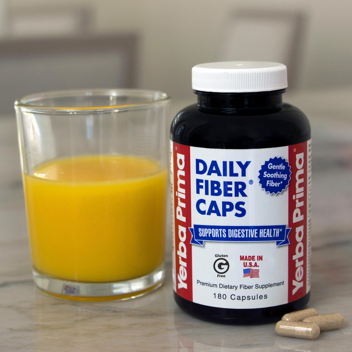 Yerba Prima Daily Fiber Caps 180 capsules en gros plan
