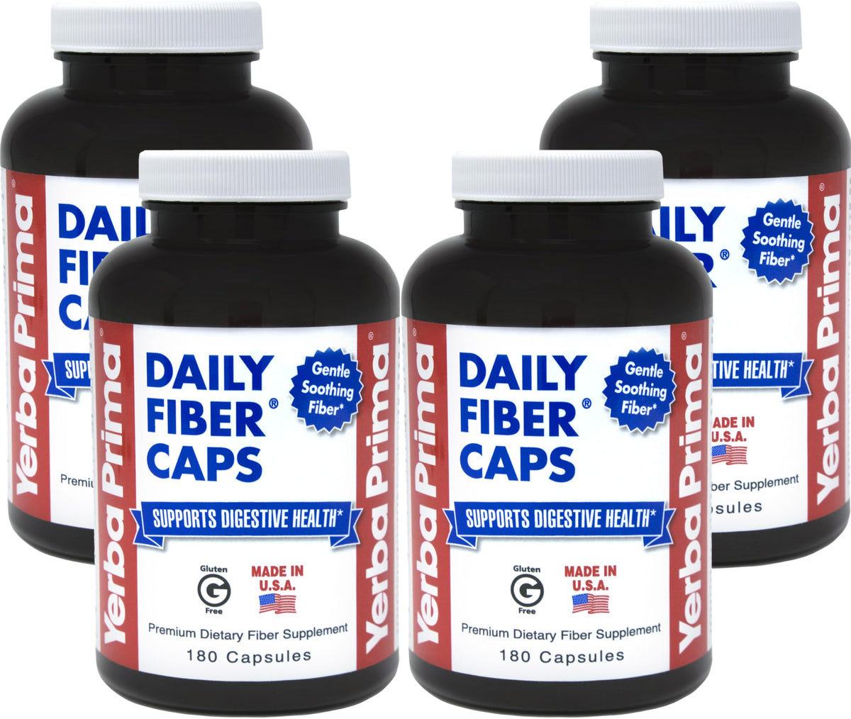 Yerba Prima Daily Fiber Caps - 180 capsules pack de 4 vue de face
