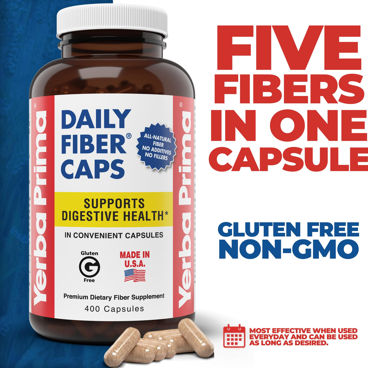 Yerba Prima Daily Fiber Caps 400 capsules vue de côté