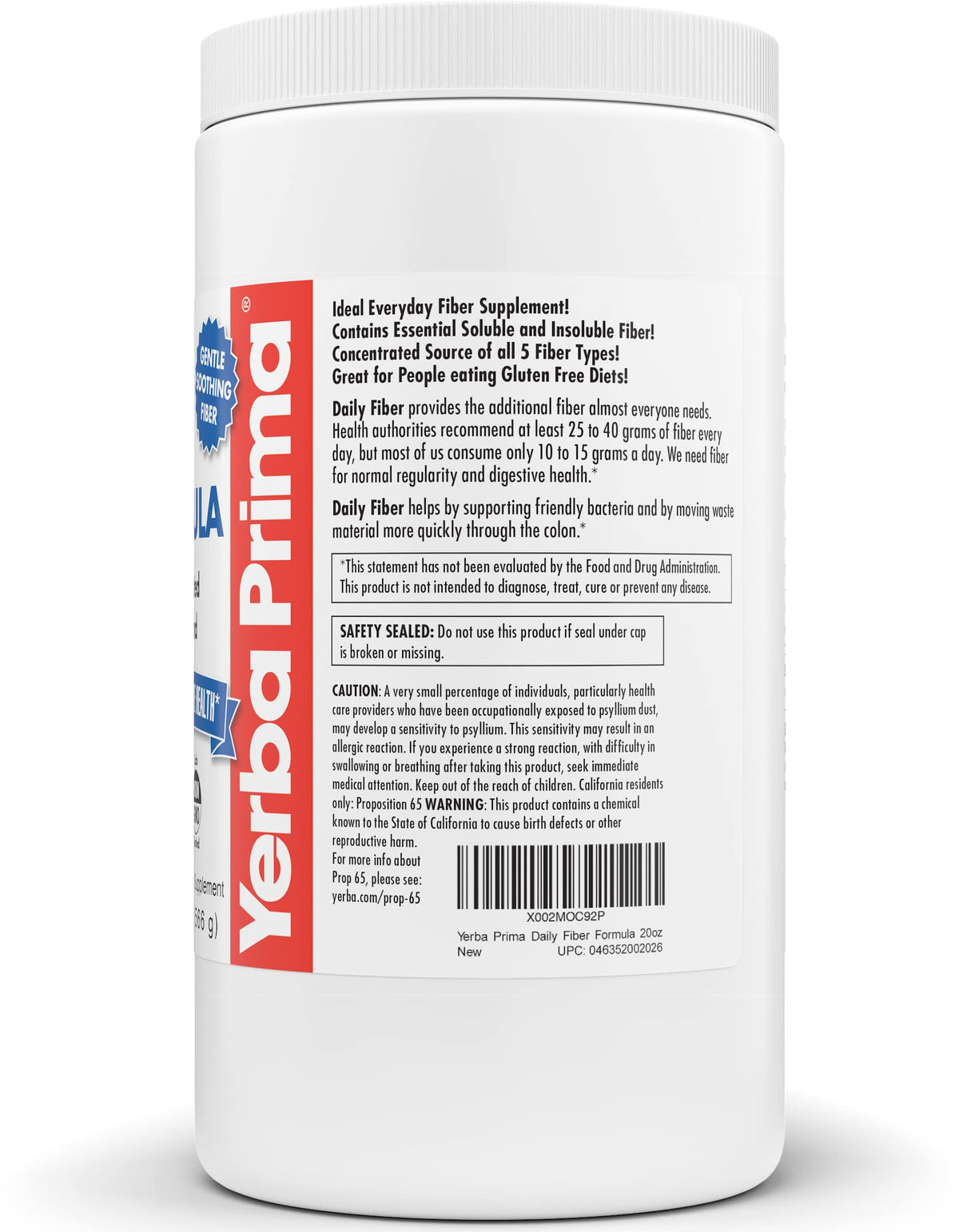 Yerba Prima Daily Fiber Formula Poudre Non Aromatisée 566 g avec des fruits