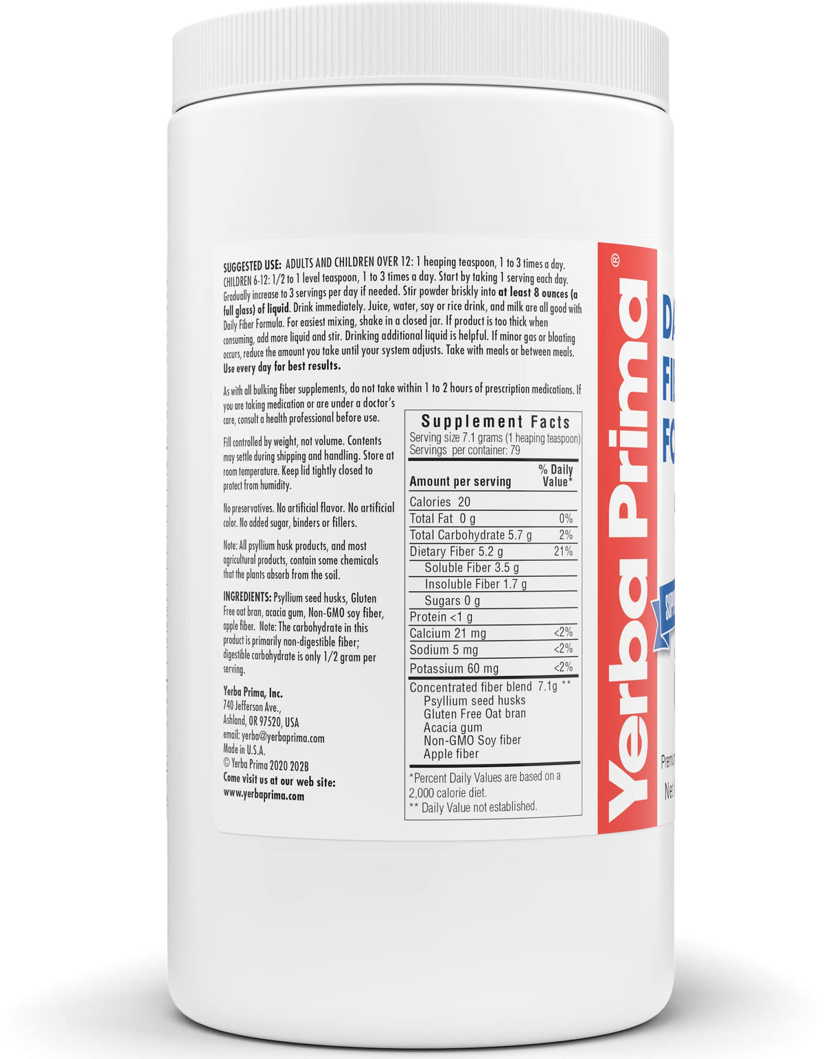 Yerba Prima Daily Fiber Formula Poudre Non Aromatisée 566 g sur une table