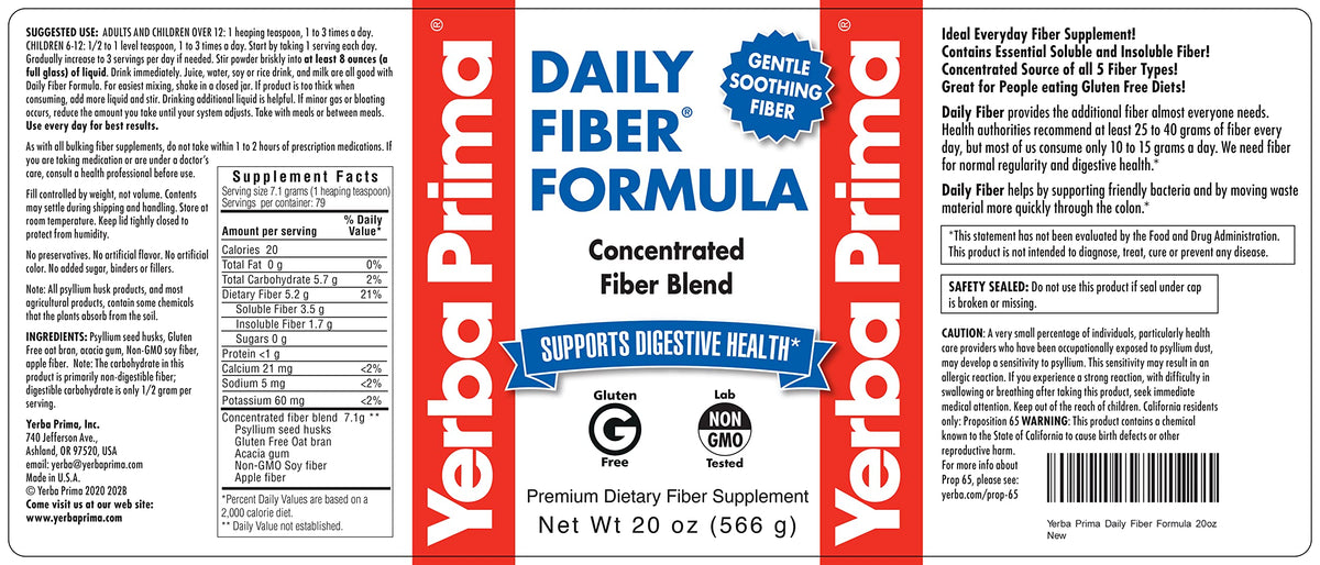 Yerba Prima Daily Fiber Formula Poudre Non Aromatisée 566 g vue de côté