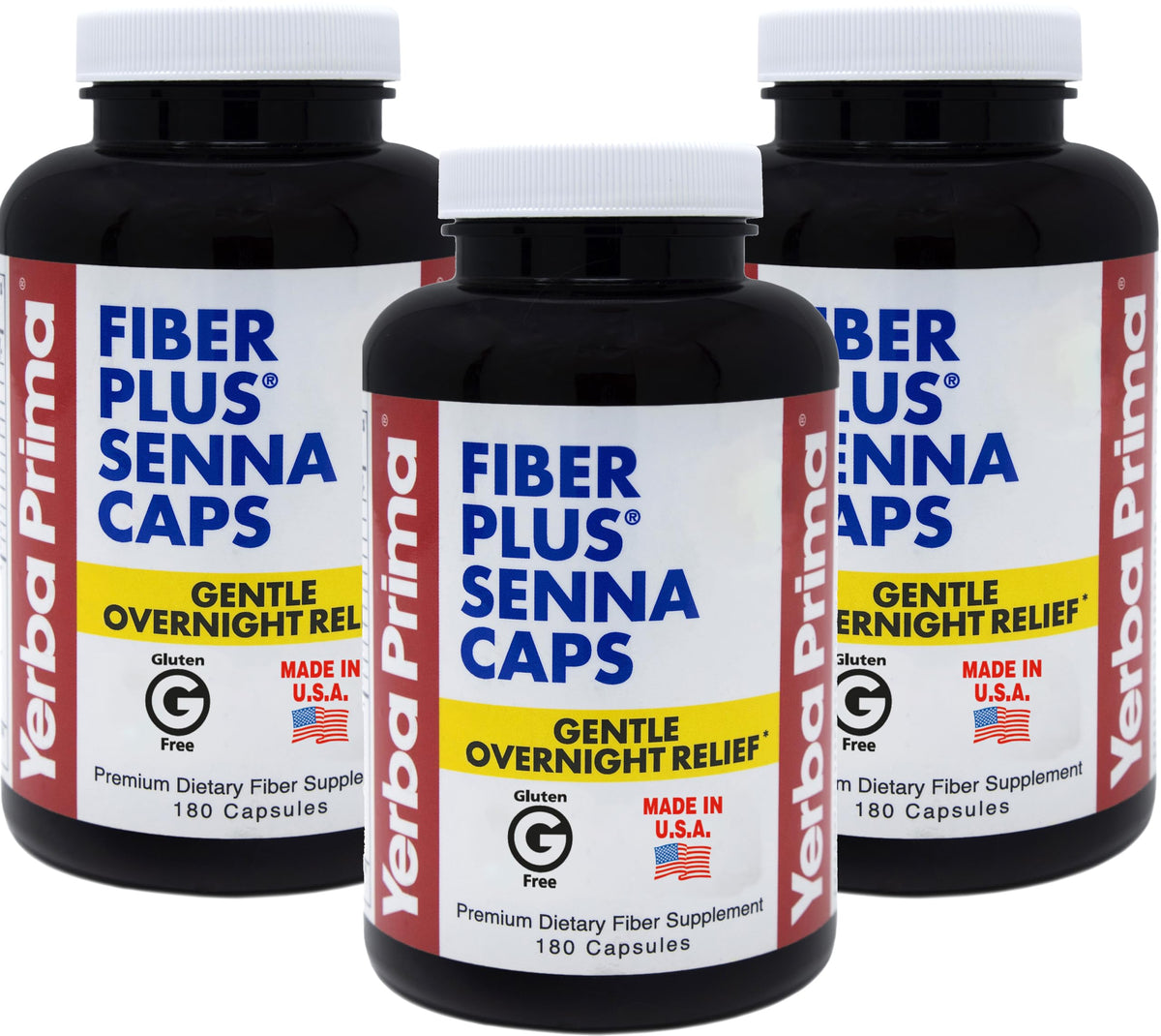 Yerba Prima Fiber Plus Senna 3 Pack de 180 capsules chaque bouteille