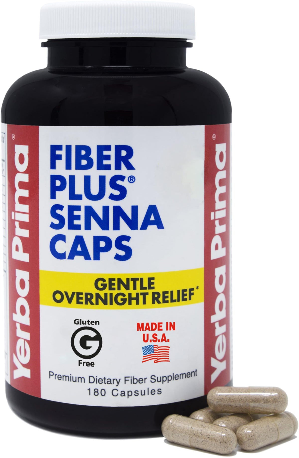 Yerba Prima Fiber Plus Senna Capsules 180 Count flacon avant