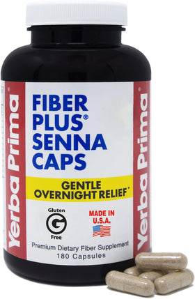 Yerba Prima Fiber Plus Senna Capsules 180 Count flacon avant