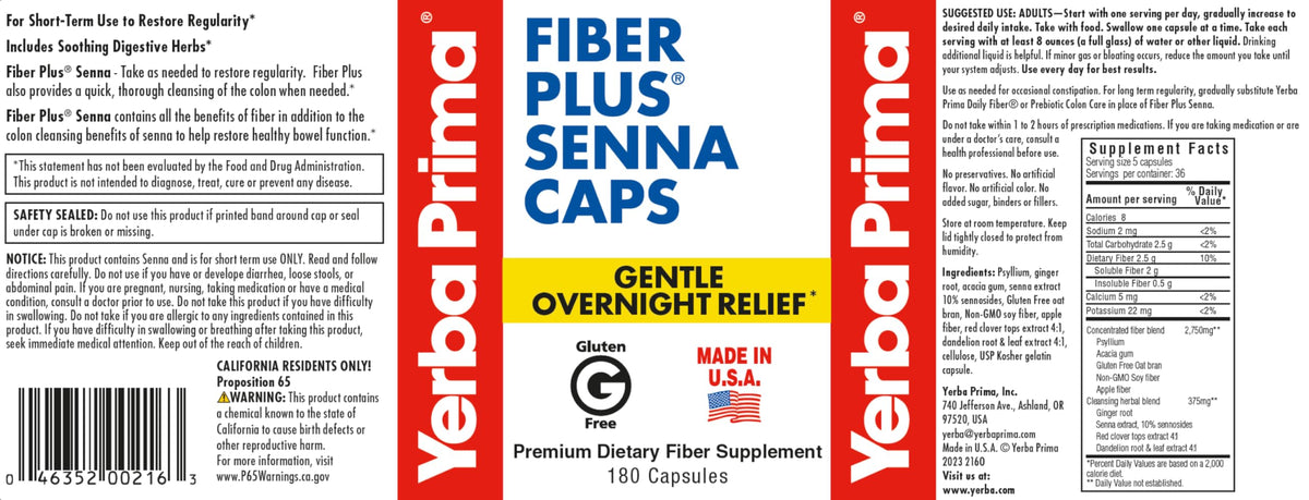 Yerba Prima Fiber Plus Senna capsules with measuring spoon