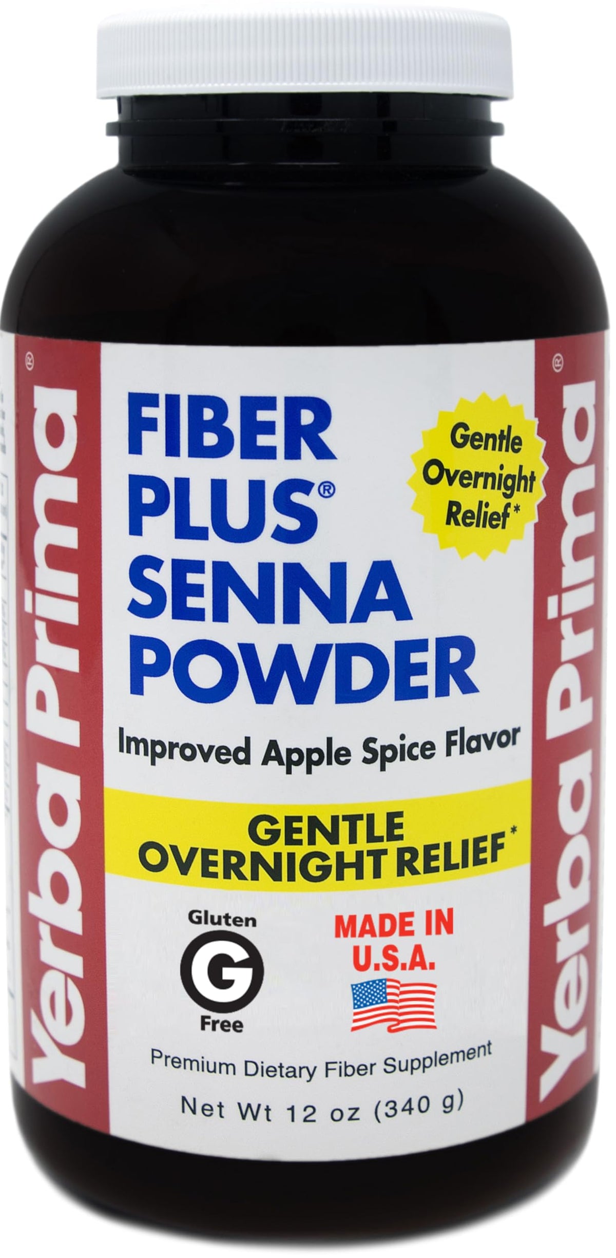 Yerba Prima Fiber Plus Senna Poudre 340g Saveur Pomme Épice vue avant