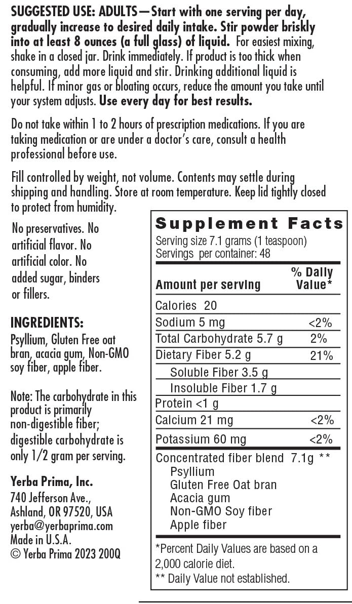 Yerba Prima Poudre de Fibre Quotidienne 12 oz sur une table