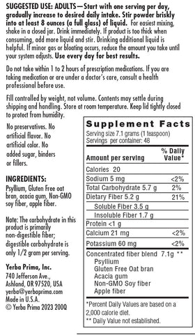 Yerba Prima Poudre de Fibre Quotidienne 12 oz sur une table